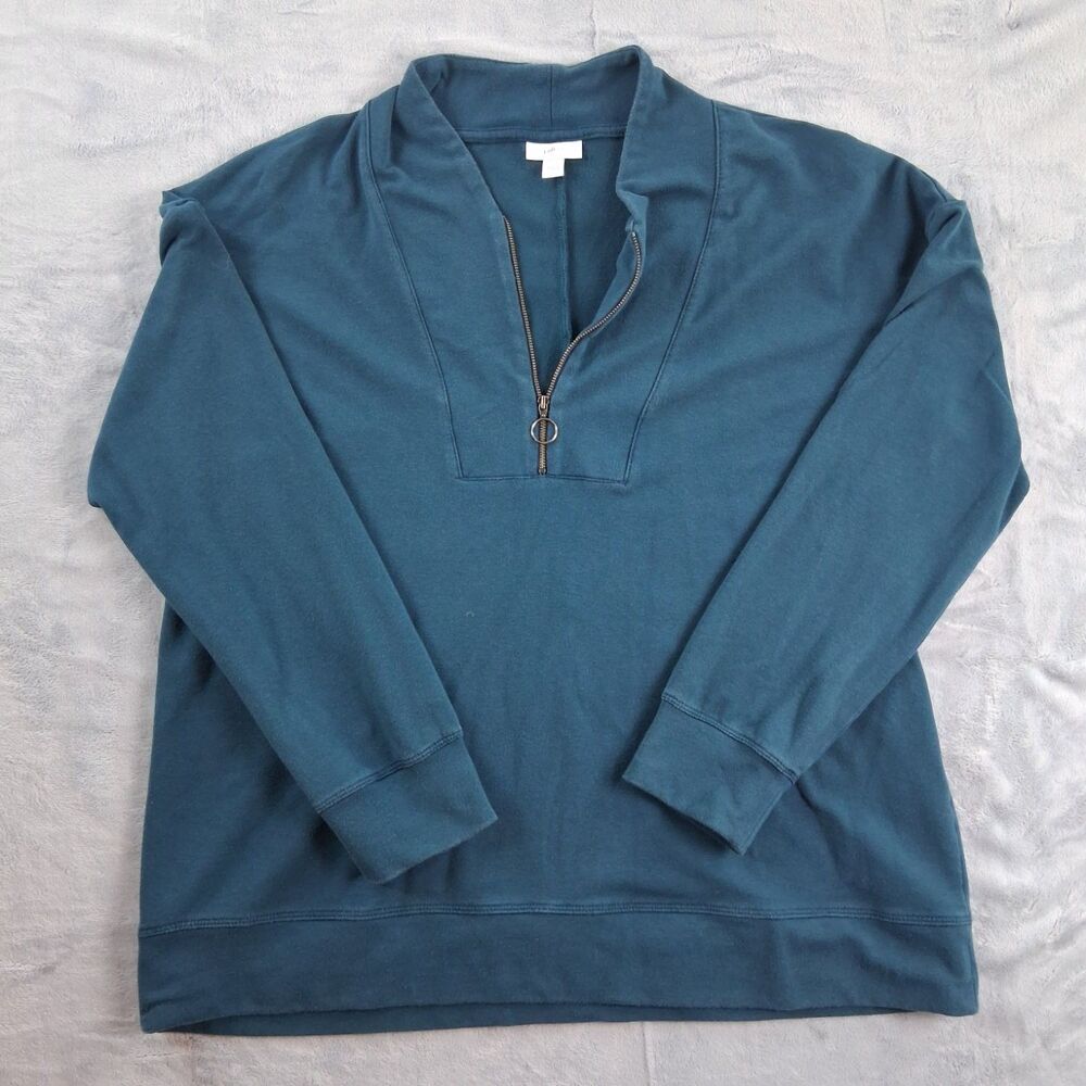 J. Jill Fit Women's Large Blue Teal Half Zip Sweatshirt Pullover Ring Pull